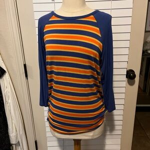 LuLaRoe Blue and Orange Striped Long Sleeve Top